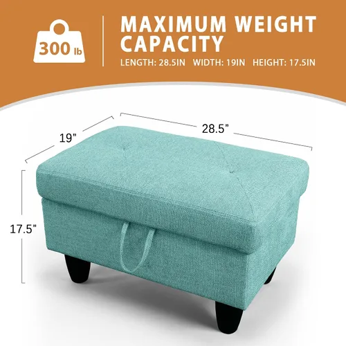 Vista 3 de GRETERST Banco otomano rectangular de almacenamiento, reposapiés de lino con tapa con bisagras para sala de estar, dormitorio, entrada, verde, 28.5