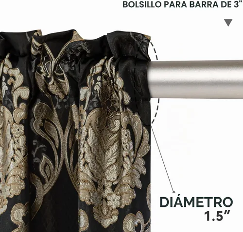 Vista 6 de Loom and Mill Cortinas negras de lujo para dormitorio, juego de 2 paneles Negro