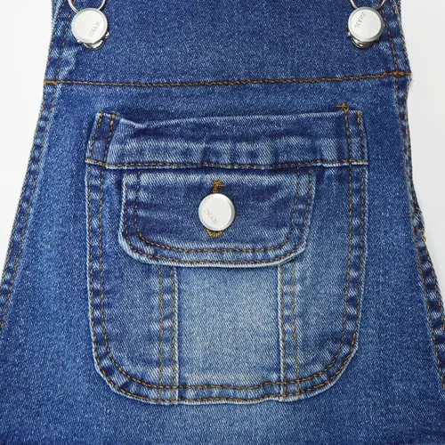Vista 4 de KIDSCOOL SPACE Overol de mezclilla para niñas, banda elástica en el interior, bolsillos con solapa, suave y elástico