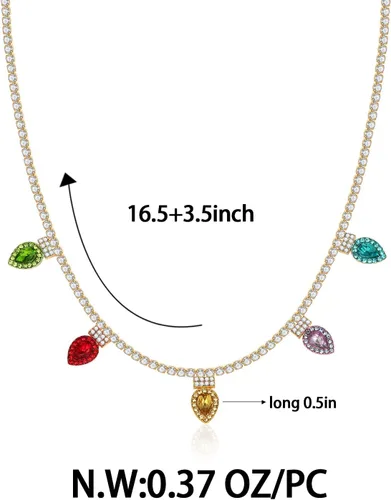 Vista 5 de Christmas Necklace For Women Chrismas Light Bulb Choker Christmas Tree Pendant Necklace