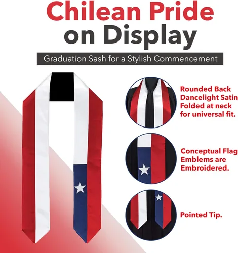 Vista 4 de Vision Wear - Fajaestola de graduación de América del Sur - Lujoso símbolo cultural - Abraza tu herencia - Banda de orgullo y honor, Chile Flag