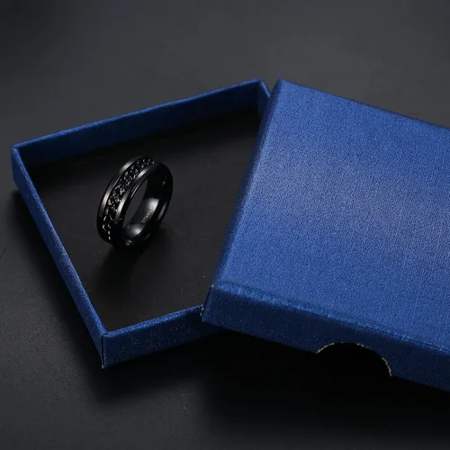 Vista 5 de Besteel Anillo antiestrés de titanio negro para hombre, 0.315 pulgadas, anillo de boda, anillos de alivio de estrés y ansiedad, anillo giratorio