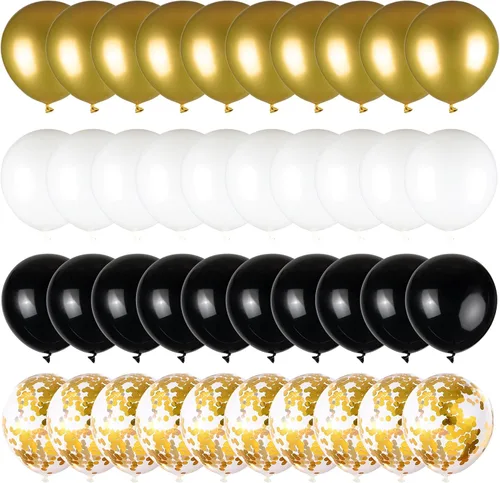 Vista 3 de 50 unidades de globos negros, dorados y blancos con globos de confeti de oro metálico y negro de 12 pulgadas para la graduación de la clase