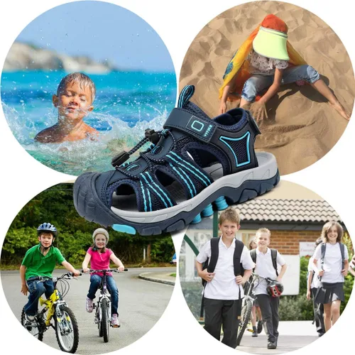 Vista 7 de JMFCHI FASHION Sandalias deportivas para niños, sandalias para exteriores, senderismo, atléticas, puntera cerrada, sandalias de playa para niñas