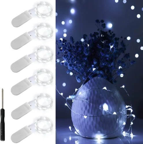 Vista 9 de Ostwiki Guirnalda de luces de hadas que funcionan con pilas, paquete de 6 mini luces de 20 LED, 2,1 metros, luz centelleante de luciérnagas