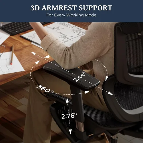 Vista 7 de Lumbar Support Office Chair - 330lb Big & Tall Ergonomic Office Chair with Dynamic Lumbar - Forward Tilt Seat - Adjustable Headrest & Arms