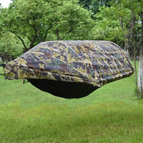 Vista 2 de WintMing - Hamaca con mosquitera y cubierta para moscas de lluvia, 3 en 1, hamaca de campamento, 440 libras de carga