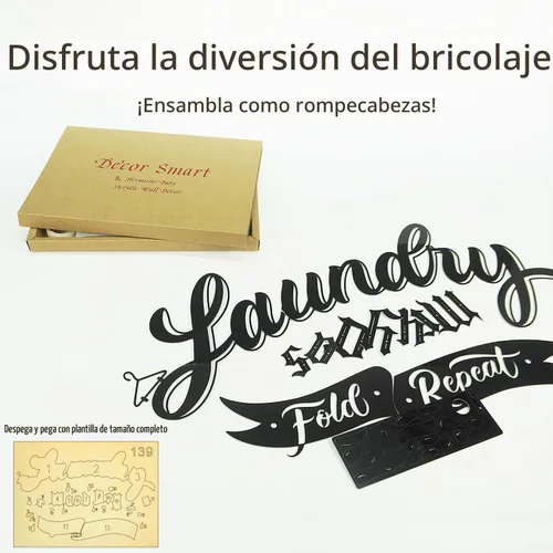 Vista 7 de DecorSmart Letrero decorativo para cuarto de lavado, decoración de pared 139 (negro)