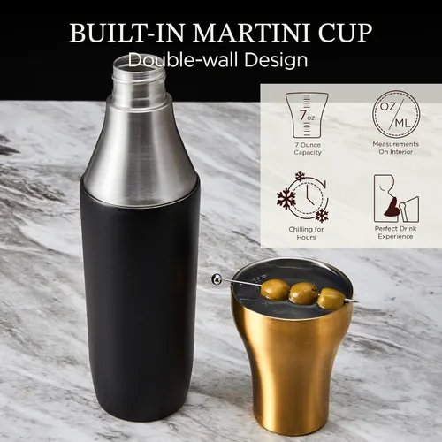 Vista 2 de Kitessensu Coctelera Híbrida de Cócteles Coctelera de Martini de Acero Inoxidable con Aislamiento al Vacío con Copa de Martini de Doble Pared