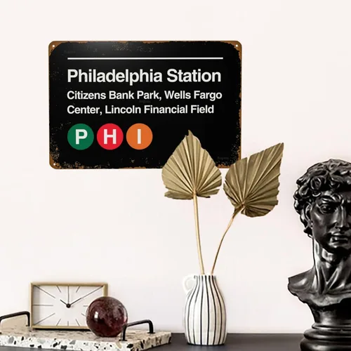 Vista 6 de Philadelphia Pro Sports Venue Subway - Letrero de metal vintage, carteles de estaño retro para hombre, cueva, bar, garaje, habitación, calles