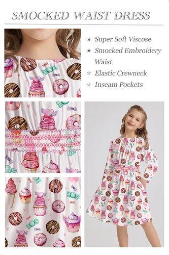 Vista 3 de Vestido floral con cintura fruncida para niñas, ropa de juego para la iglesia, vacaciones, vestido midi suave con bolsillos