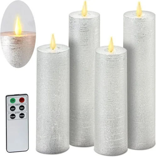 Vista 5 de LampLust Velas parpadeantes sin llama, juego de 4 velas plateadas, funciona con pilas, velas románticas, ideales para decoración de propuestas