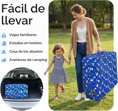 Vista 4 de ENITYA Foldable Toddler Travel Bed with Safety Rails & Storage Space