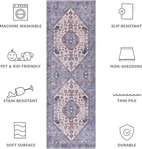 Vista 7 de SAFAVIEH Tucson Collection - Alfombra lavable de 2 pies 6 pulgadas x 8 pies, beige y gris, antideslizante, ideal para zonas de alto tráfico en sala
