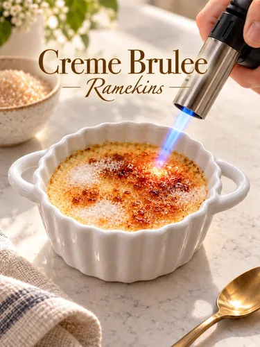 Vista 5 de 4 oz Ceramic Creme Brulee Ramekins with Two Handles, Souffles Dish 3.5*1.6in 6 Pcs Pudding Custard Cups; Healthy Glaze; Dipping Sauce Dishes; Gifts