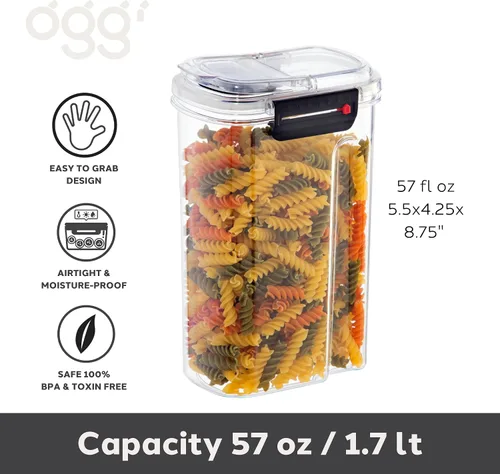 Vista 2 de Oggi Easi Grip - Contenedor de almacenamiento a prueba de humedad de 57 onzas, recipiente sellable sin BPA, tapa de vertido abatible, recordatorio
