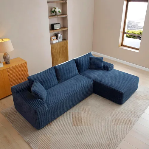 Vista 15 de Sofá comprimido de esquina izquierda en forma de L de 105 pulgadas, modular sin hueso, sofá de espuma de piso con diván, sofá de pana en esquina sin