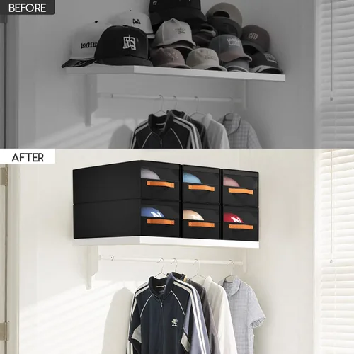 Vista 6 de Homsorout Organizador de sombreros para gorras de béisbol, paquete de 3 cajas de almacenamiento extraíbles con ventana transparente, soporte