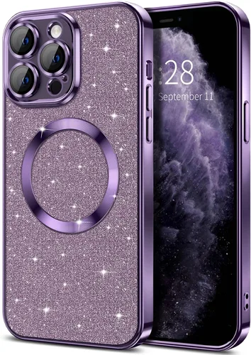 Vista 34 de Hython Funda para iPhone 13 Pro Max con purpurina, fundas magnéticas transparentes para teléfono con protector de lente de cámara