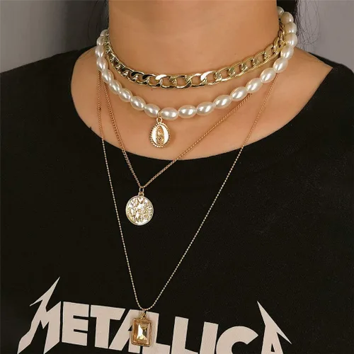 Vista 5 de Colgante de moneda de 2022 para mujer, collar de perlas y colgantes