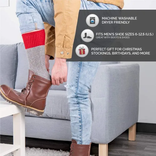 Vista 4 de Hot Feet Paquete de 8 calcetines térmicos para hombre, calcetines gruesos y cálidos para clima frío extremo con talón y dedos reforzados