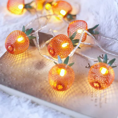 Vista 3 de Cadena de luces de malla metálica con forma de fruta de manzana de hierro de 6.6 ft, 6.6 pies, funciona con pilas, lámpara parpadeante para 2M 10LED