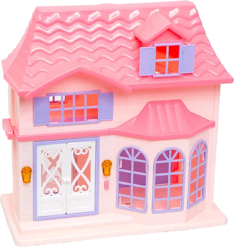 Vista 5 de R & S LIMITED Boley: Casa de muñecas - Rosa y púrpura - Juego de 16 piezas - 3 muñecas familiares y 12 accesorios de muebles, diseño plegable