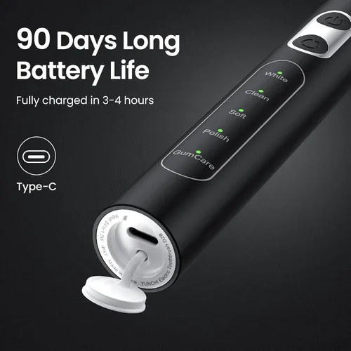 Vista 7 de YUNCHI - Cepillo de dientes eléctrico sónico recargable para adultos y niños, con 8 cabezales de cepillo, 90 días, 5 modelos y temporizador