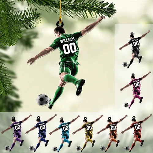 Vista 11 de Adorno plano de Navidad personalizado 2024, adorno de fútbol para niños, decoración de árbol de Navidad, regalos para jugadores de fútbol