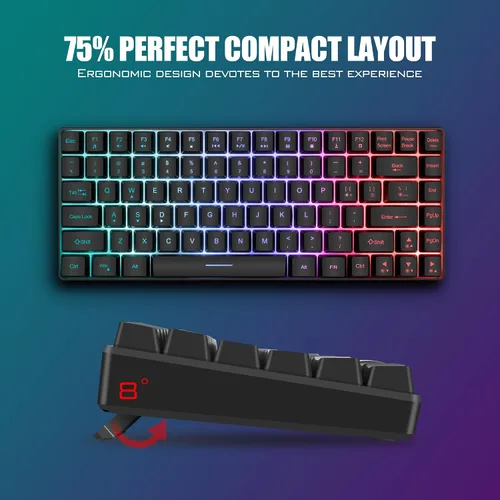Vista 6 de RedThunder Combo de teclado y mouse inalámbricos K84, batería recargable retroiluminada arco iris, 75% de diseño TKL Ultra Compact Teclado