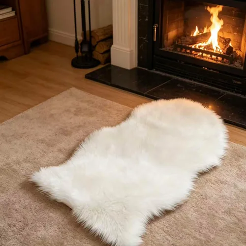 Vista 10 de Alfombra de piel sintética de 2 x 6 pies, color beige, lavable a máquina, súper suave, esponjosa, alfombra de piel de oveja mullida para dormitorio