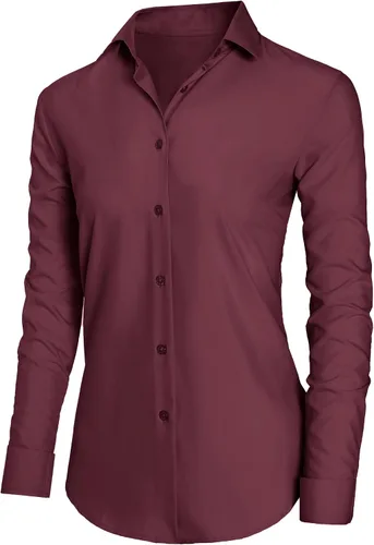 Vista 3 de CBOO Camisas con botones para mujer, sin arrugas, blusas casuales de negocios de manga larga, camisa simple