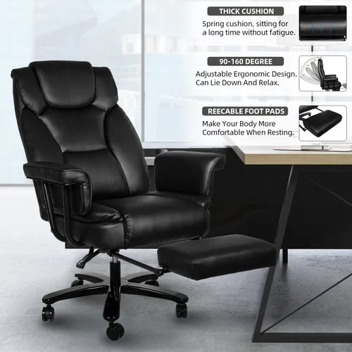 Vista 7 de Silla de oficina reclinable con reposapiés, sillas de escritorio de oficina en casa grandes y altas, 400 libras con respaldo alto, asiento ancho