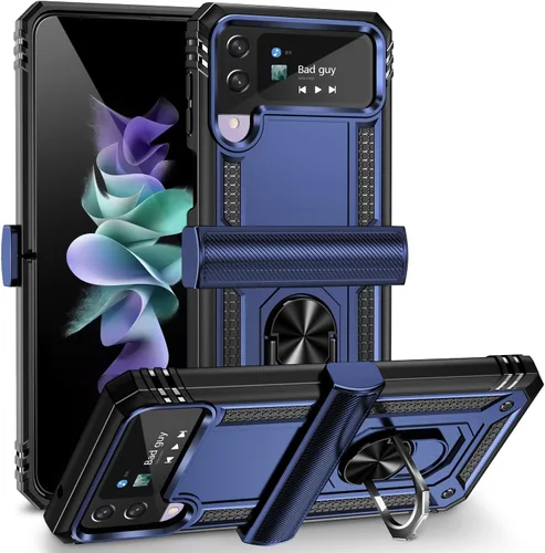 Vista 13 de ONOLA Funda compatible con Samsung Galaxy Z Flip 4/3 con protección de bisagra y anillo giratorio de 360° con soporte magnético resistente