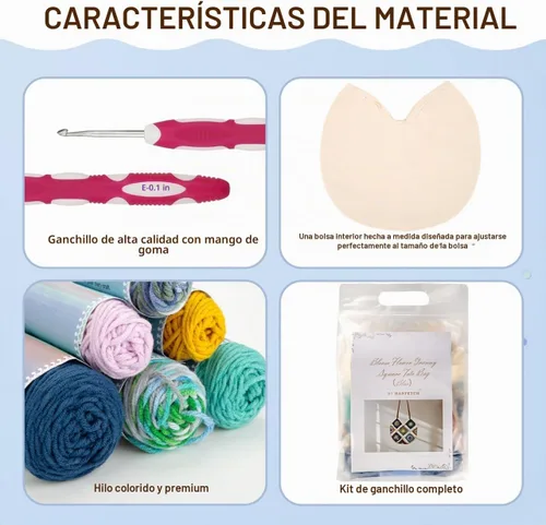 Vista 4 de Kit de ganchillo Hanfetch para avanzados o principiantes intermedios, video tutorial paso a paso e instrucciones detalladas. Suministros de Azul
