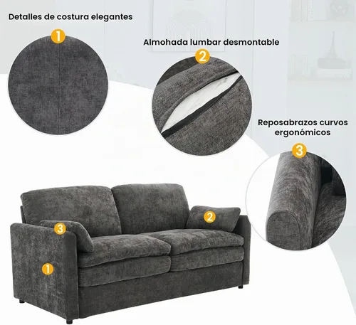 Vista 5 de P PURLOVE Juego de sofá tapizado de 3 piezas, cojín doble para sala de estar, oficina en casa (gris)