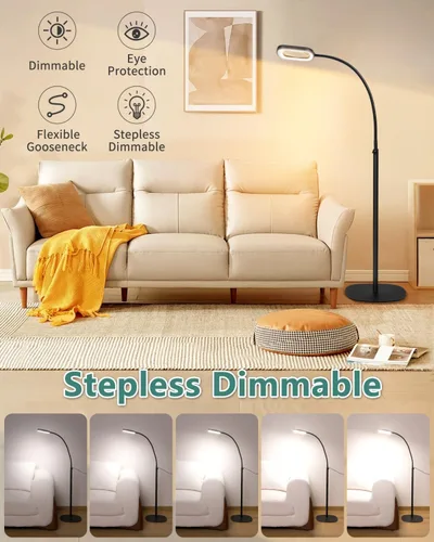 Vista 4 de Lupa rectangular 10X con luz y soporte, lámpara de pie flexible de 24 pulgadas de cuello de cisne 3 en 1, 5 modos de color regulable continuo, lupa