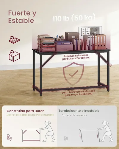 Vista 5 de VASAGLE Escritorio para computadora, escritorio de juegos con marco