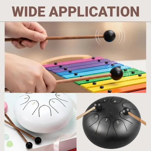 Vista 6 de 4 mazos de tambor de lengua de acero con cabezas de goma suave de 6.5 pulgadas, mazos suaves para principiantes y adultos, práctica y música curativa