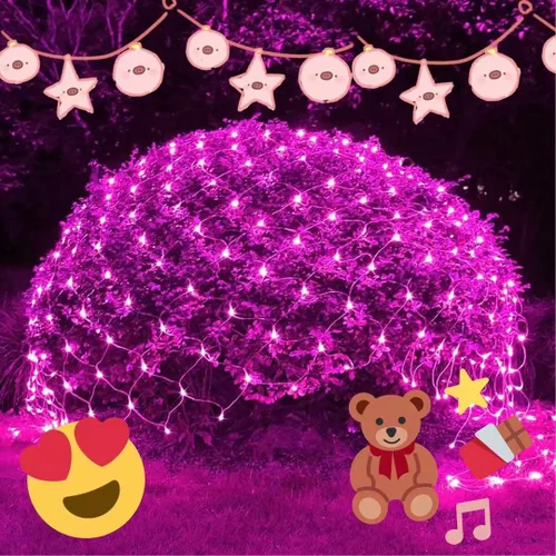 Vista 17 de JMEXSUSS 200 luces LED rojas de red de Navidad, 9.8 pies x 6.6 pies, luces de arbusto de Navidad conectables con control remoto, 8 modos de enchufe