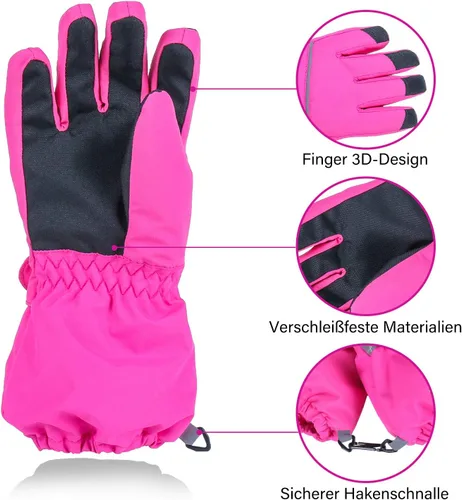 Vista 5 de Guantes de esquí para niños, impermeables, cálidos, para clima frío, resistentes al viento, antideslizantes, para snowboard y nieve (4-14 años)