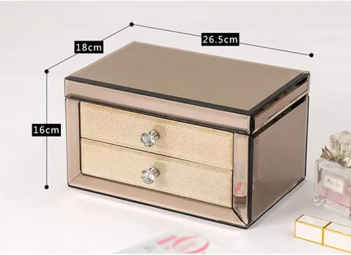 Vista 2 de XINOSA Joyero de cristal de lujo con espejo de maquillaje, organizador de almacenamiento de joyas, joyero, joyero, organizador