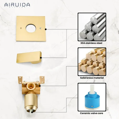 Vista 9 de Airuida Kit de Acabado de Válvula de Ducha de Una Sola Manija – Válvula de Instalación Empotrada de Latón para Montaje en Pared con Conexión