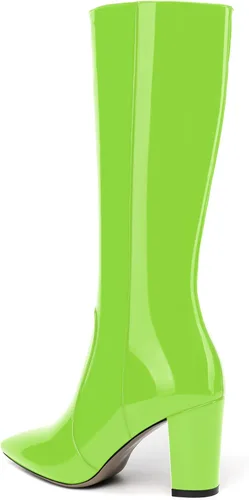 Vista 91 de AMBELIGHT Botas altas hasta la rodilla con cremallera y puntera puntiaguda para mujer, de patente sólida, tacón alto, 3.3 pulgadas