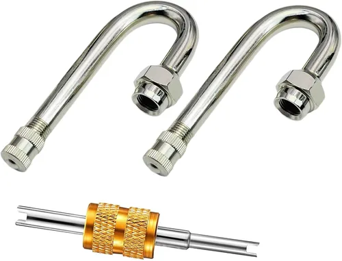 Vista 8 de Extensión de vástago de válvula de 4 pulgadas para ruedas duales, juego de 2 piezas, extensión de vástago de válvula de metal recta de 100 mm
