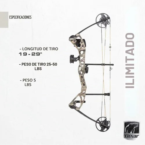Vista 3 de Bear Archery Limitless Arco Compuesto de Doble Leva - Incluye Carcaj, Mira y Apoyo, God's Country