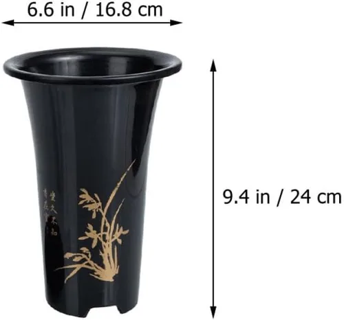 Vista 9 de BETOOKY Black Plastic Orchid Pots, 2 Sets with Tray and Drainage Holes