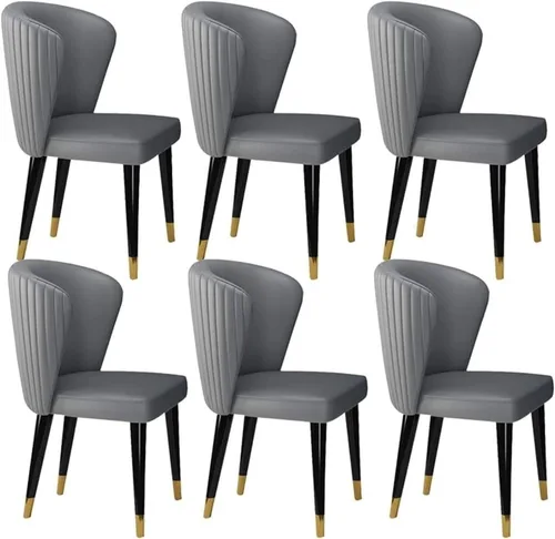 Vista 11 de Juego de 6 sillas de comedor de cuero de microfibra artificial, sillas de cocina con patas de madera maciza para habitación, cocina, sala de estar