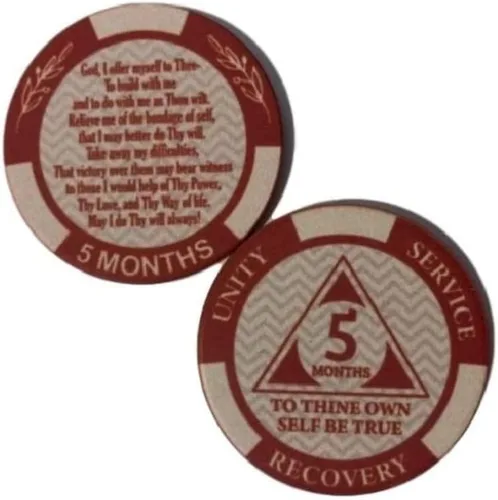 Vista 5 de 5 meses AA Chip Tercer Paso Oración en la parte posterior 150 Días Sobriedad Chip Mensual AA Monedas