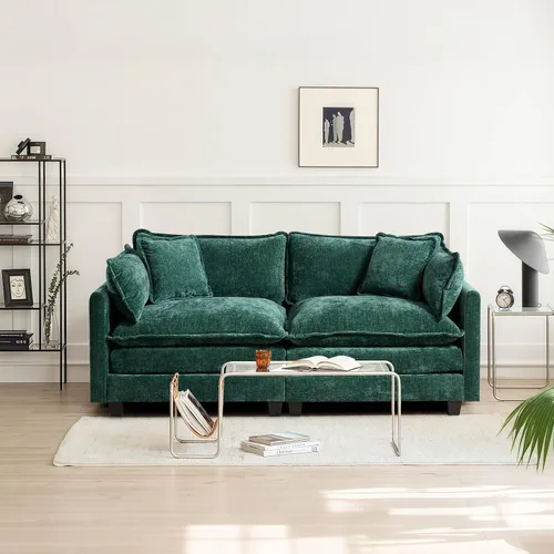 Vista 93 de Sofá seccional modular convertible de 76.7", sofás de dos plazas de chenilla con asiento profundo y cojines tipo loveseat para sala de estar, Beige